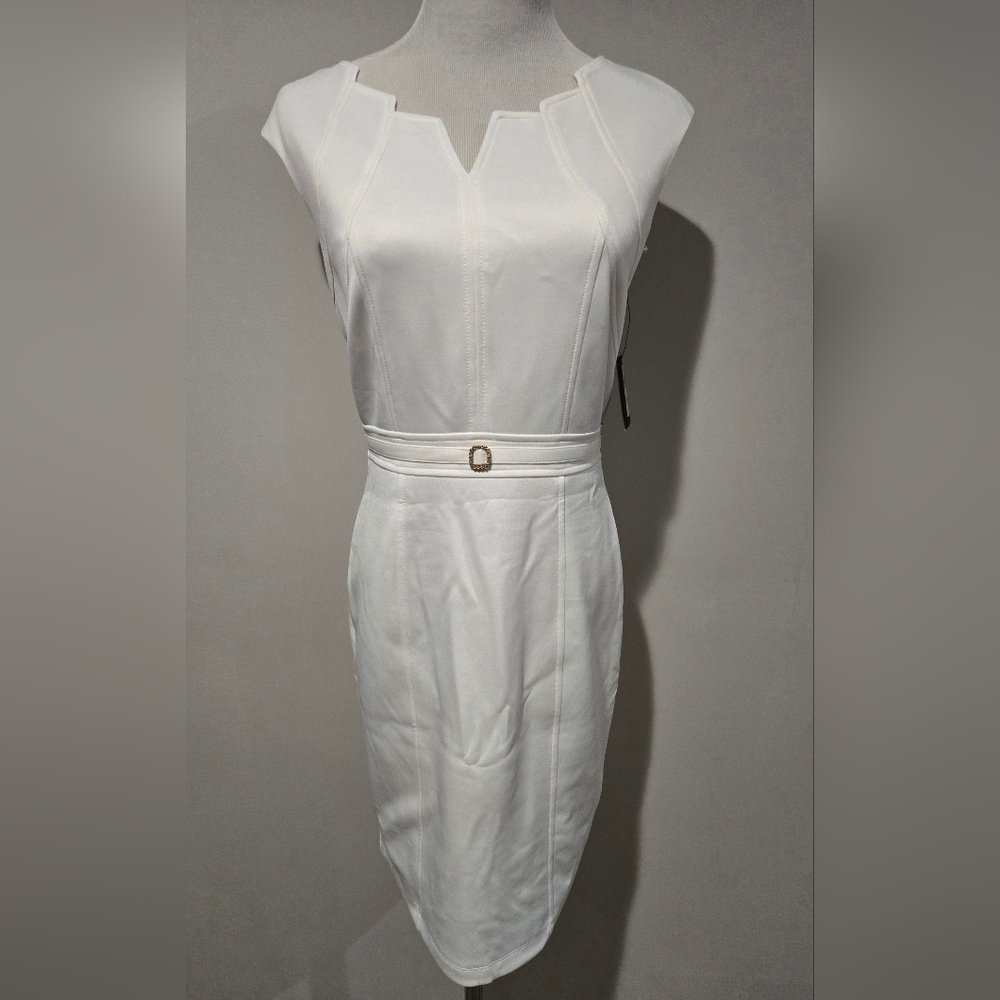 NWT ELLEN Tracy White Ivory Sleeveless Statement Dress Size 2 With Gold Zipper